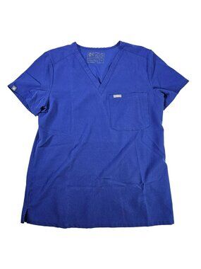 Figs Technical Collection V-Neck Short Sleeve Scrub Top Women's Size S Blue